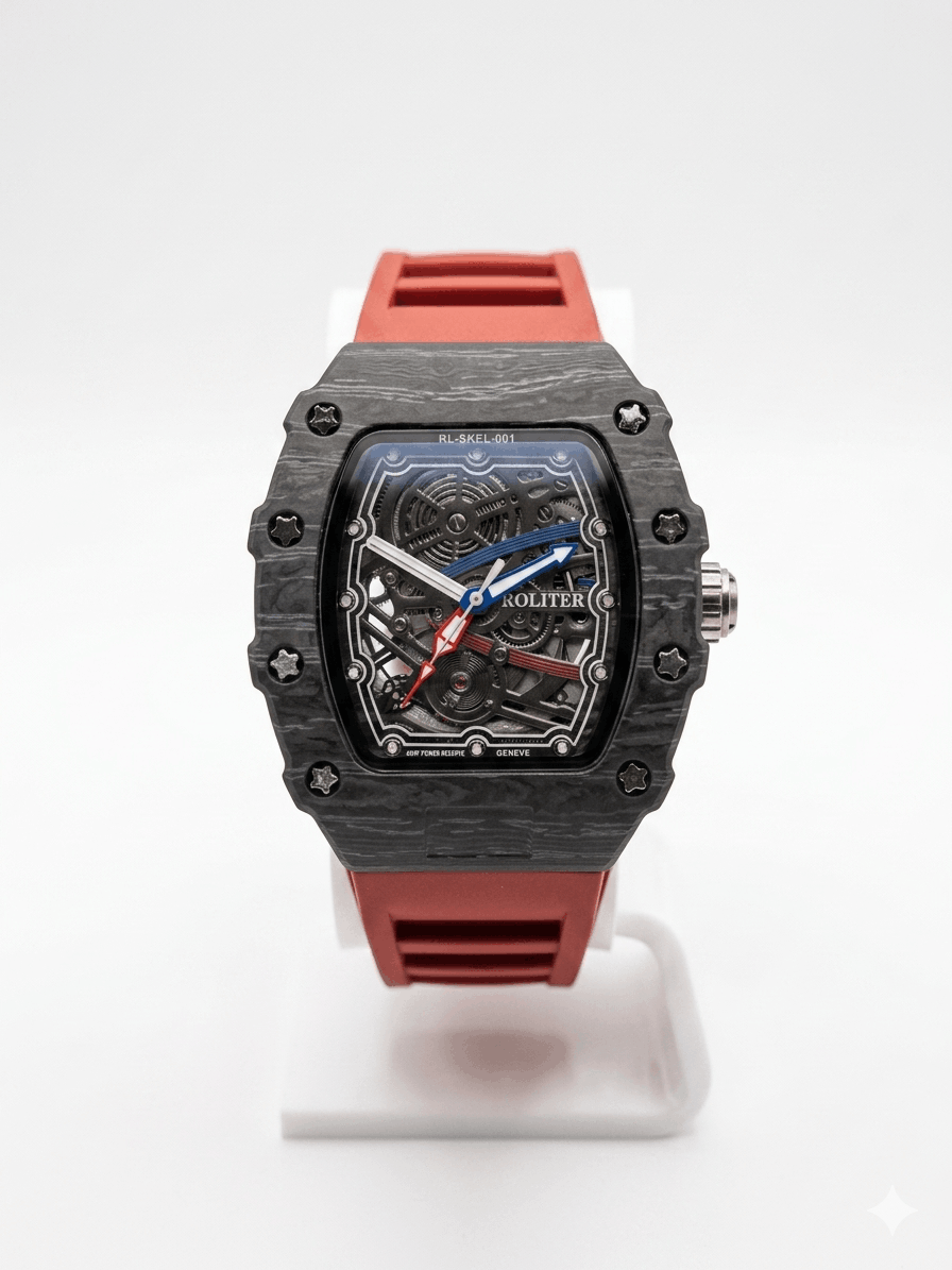 Men's Red Skeleton Sport Watch | RM Inspired Design | Durable Silicone Strap