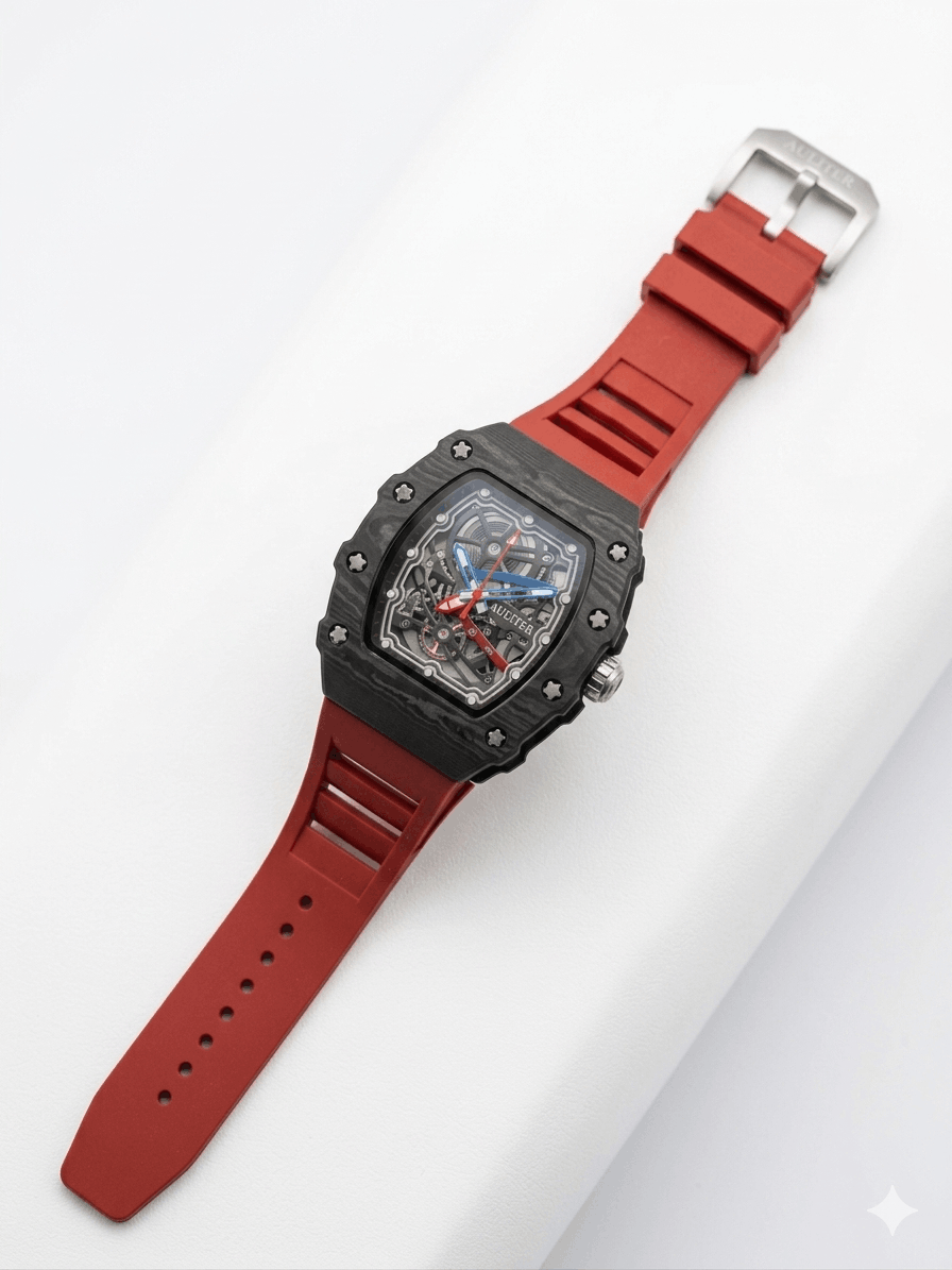 Men's Red Skeleton Sport Watch | RM Inspired Design | Durable Silicone Strap