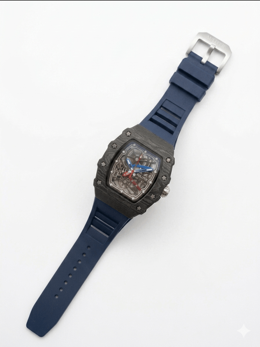 Men's Blue Skeleton Sport Watch | RM Inspired Design | Durable Silicone Strap