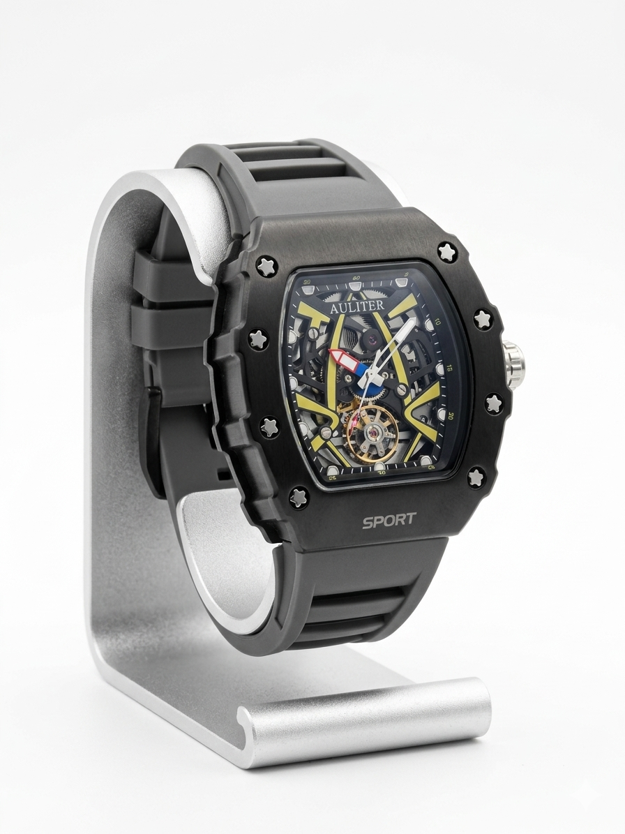 Men's Grey Skeleton Sport Watch | RM Inspired Design | Durable Silicone Strap