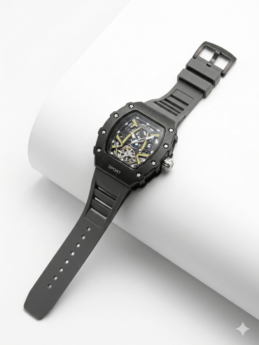 Men's Grey Skeleton Sport Watch | RM Inspired Design | Durable Silicone Strap